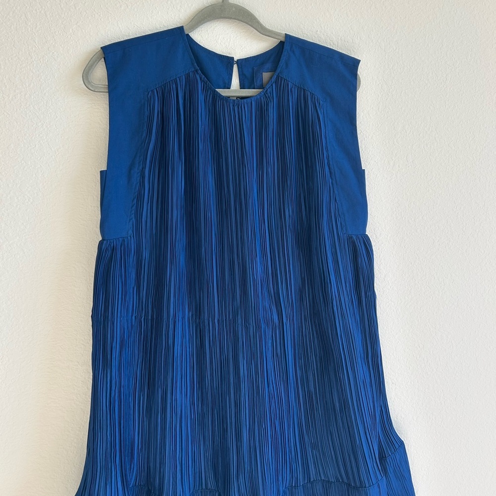 Anthropologie Cap-Sleeve Plissé Mini Dress in Blue - Picture 3 of 6